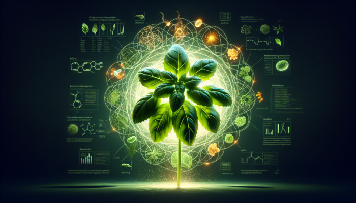 A vibrant basil plant with glowing phytonutrients, highlighting their health benefits.