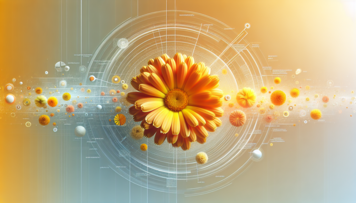 A vibrant marigold flower, calendula, radiating healing energy, soothing and regenerating dry, cracked skin.