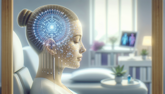 Acupuncture session for trigeminal neuralgia relief in a UK clinic, needles on face.